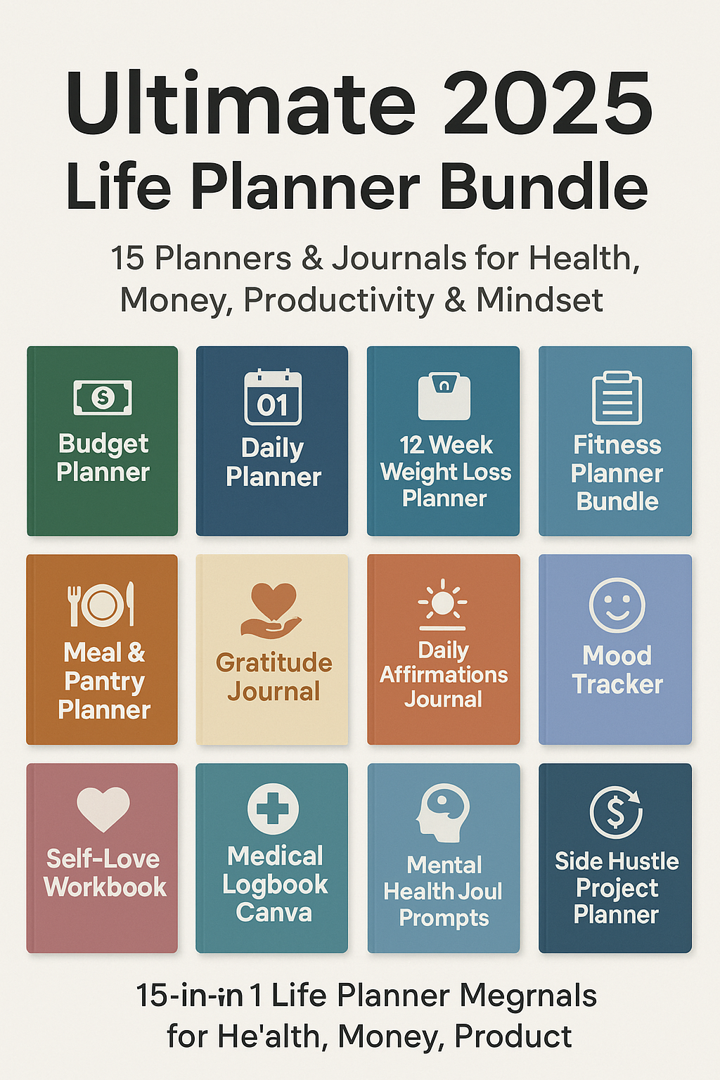 Ultimate 2025 Life Planner Bundle – 15 Planners & Journals for Health, Money, Productivity & Mindset